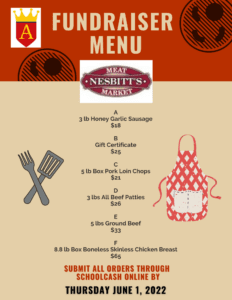 Menu of the items available from Nestibtt's