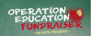Operation Education Fundraiser wording with a red apple on the side