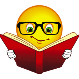 Emoji face with glasses reading a book