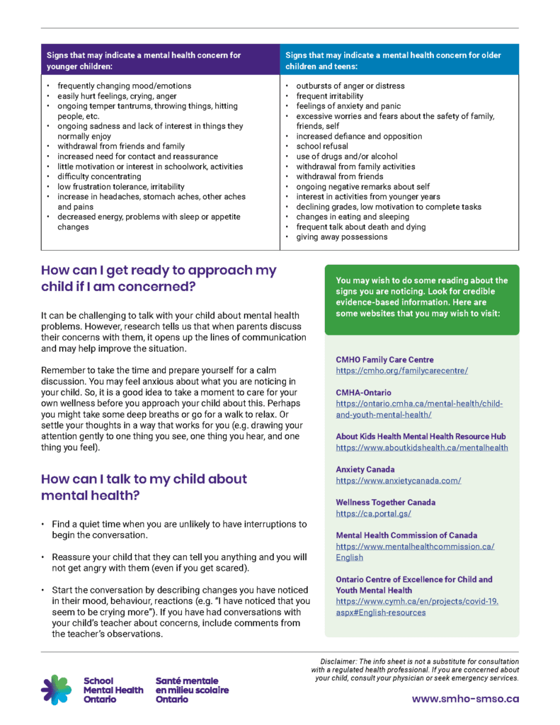 Noticing Mental Health Concerns for your Child Info Sheet 2