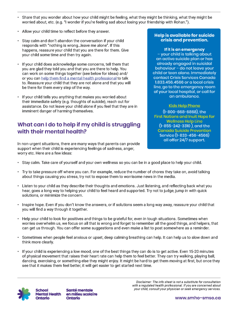 Noticing Mental Health Concerns for your Child Info Sheet 3