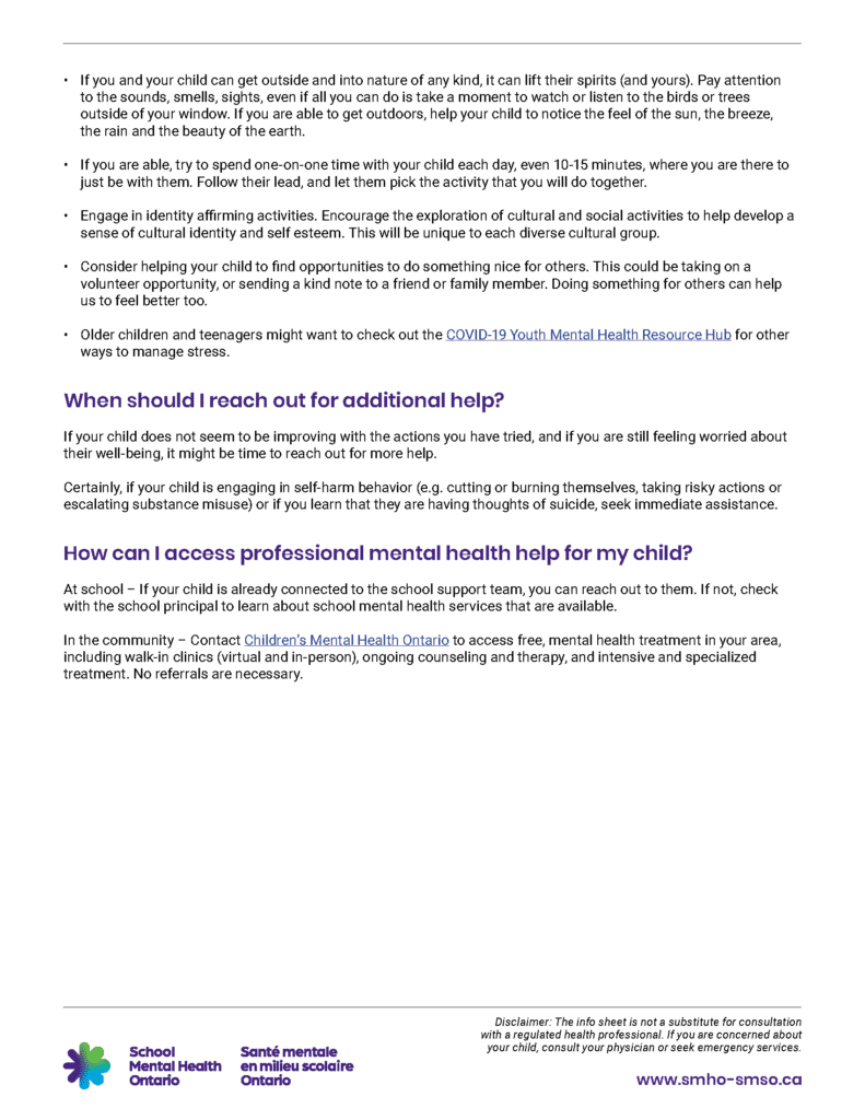 Noticing Mental Health Concerns for your Child Info Sheet 4