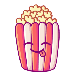 Cartoon popcorn bag with a smilie face