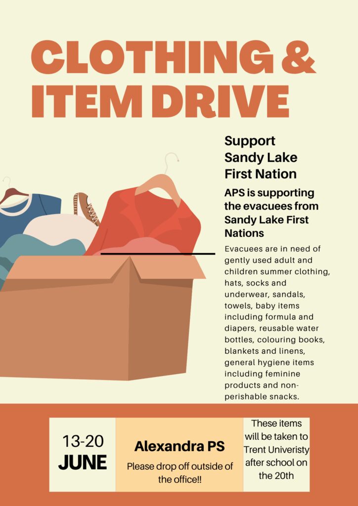 Flyer requesting donations for Sandy Lake survivors