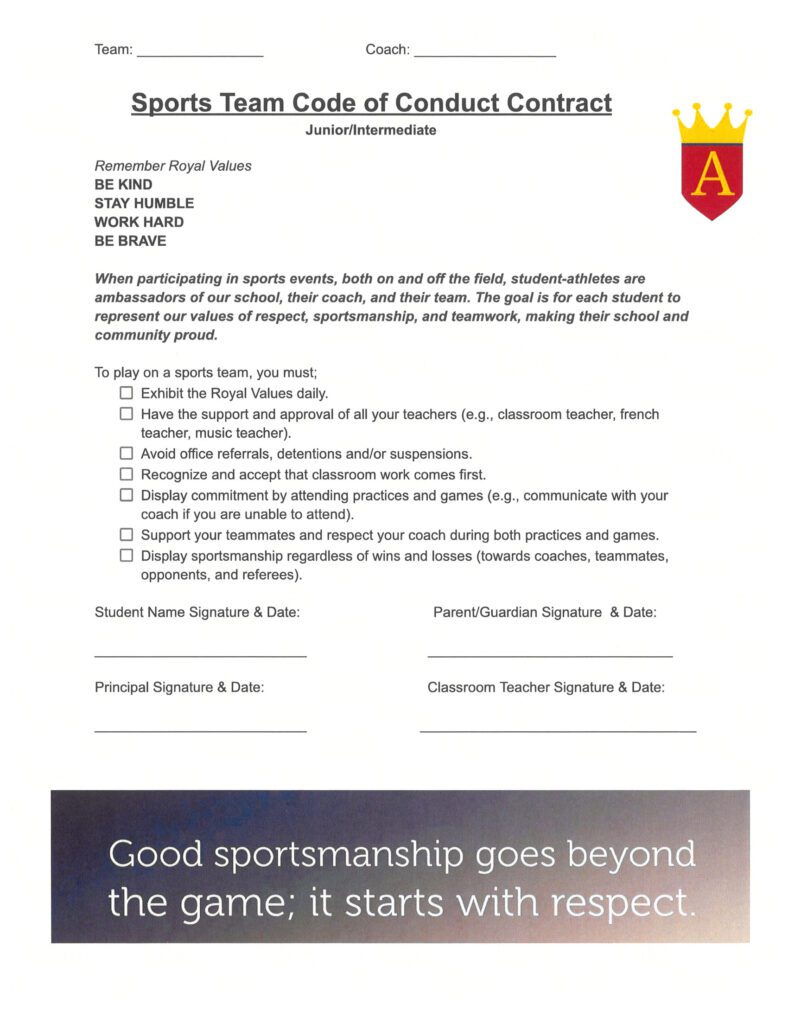 Code of Conduct for Students and famlies to follow and sign