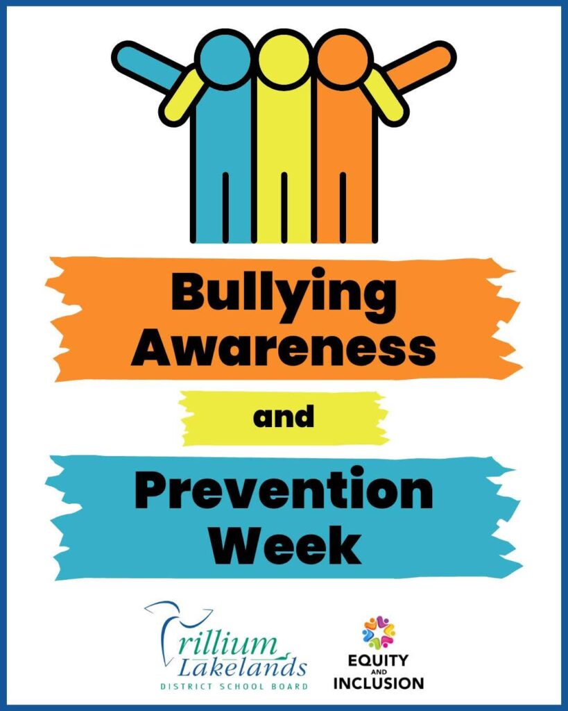 Bullying Awareness and Prevention Week, Three people with their arms around each other. Trillium Lakelands DSB