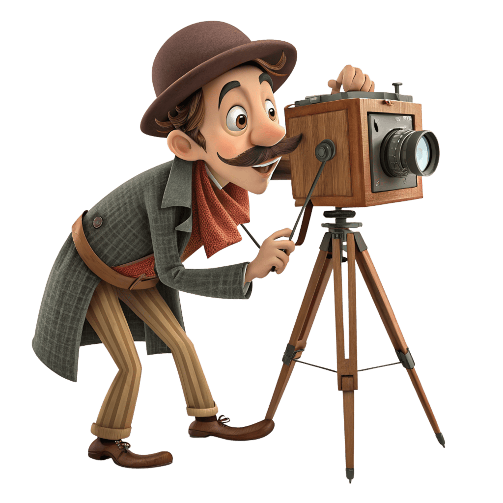 GEntleman taking a photo with with an old camera on a tri-pod
