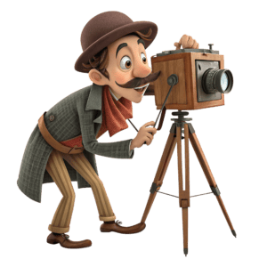 GEntleman taking a photo with with an old camera on a tri-pod
